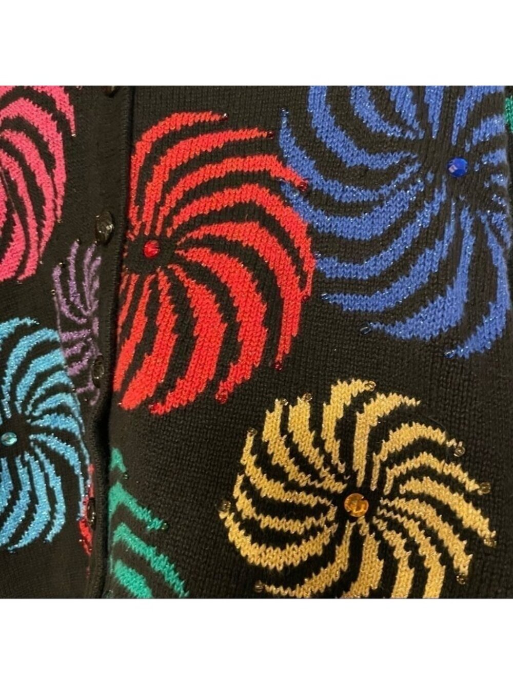Vtg Design Options Cardigan Sweater Large Phillip Jane Gordon Pinkwheel Swirls - Picture 3 of 12